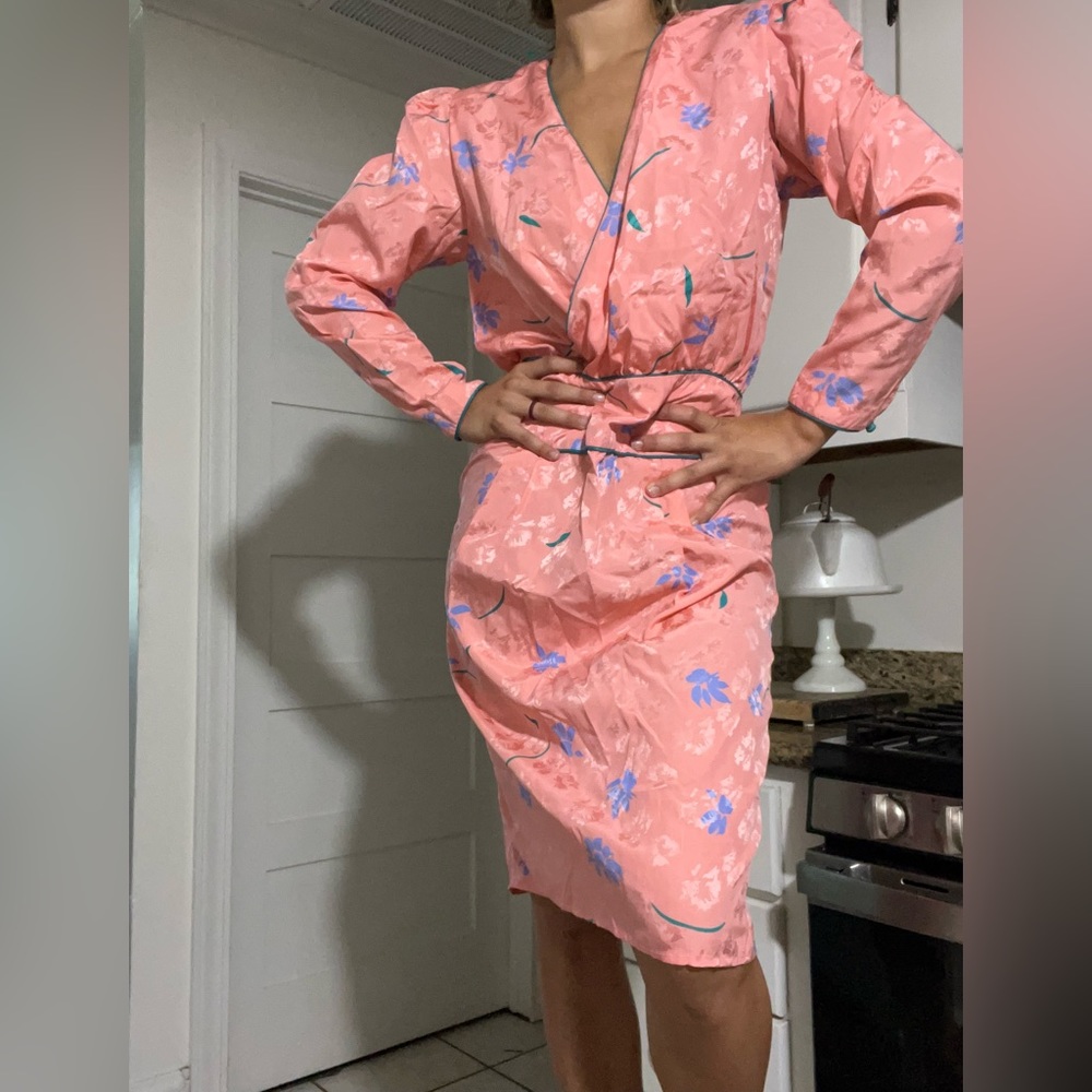 Vintage Flora Kung silk dress size 8🌷 - Picture 3 of 11